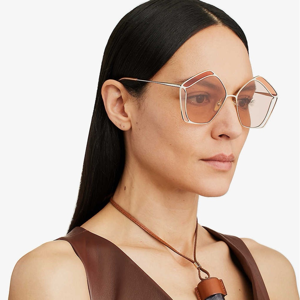 New Authentic Chloé CH0026S Gemma metal and acetate pentagon-frame sunglasses